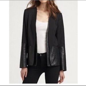 Parker Black Wool Leather Combo Boyfriend Blazer